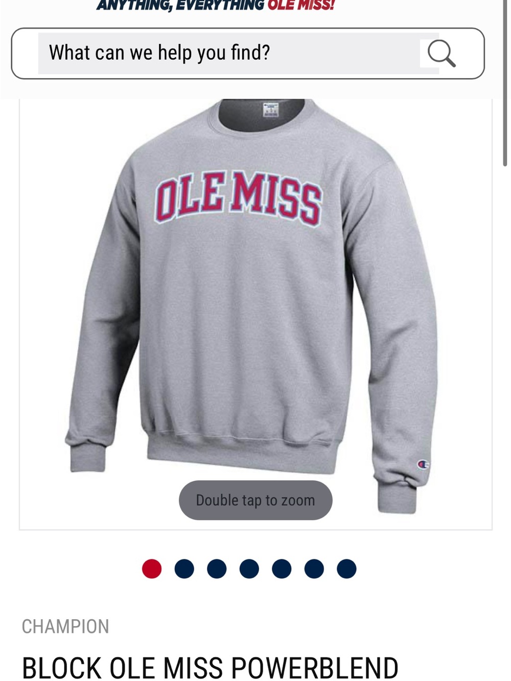 Champion Gray Crewneck Sweatshirt with Pink 'OLE MISS' Lettering